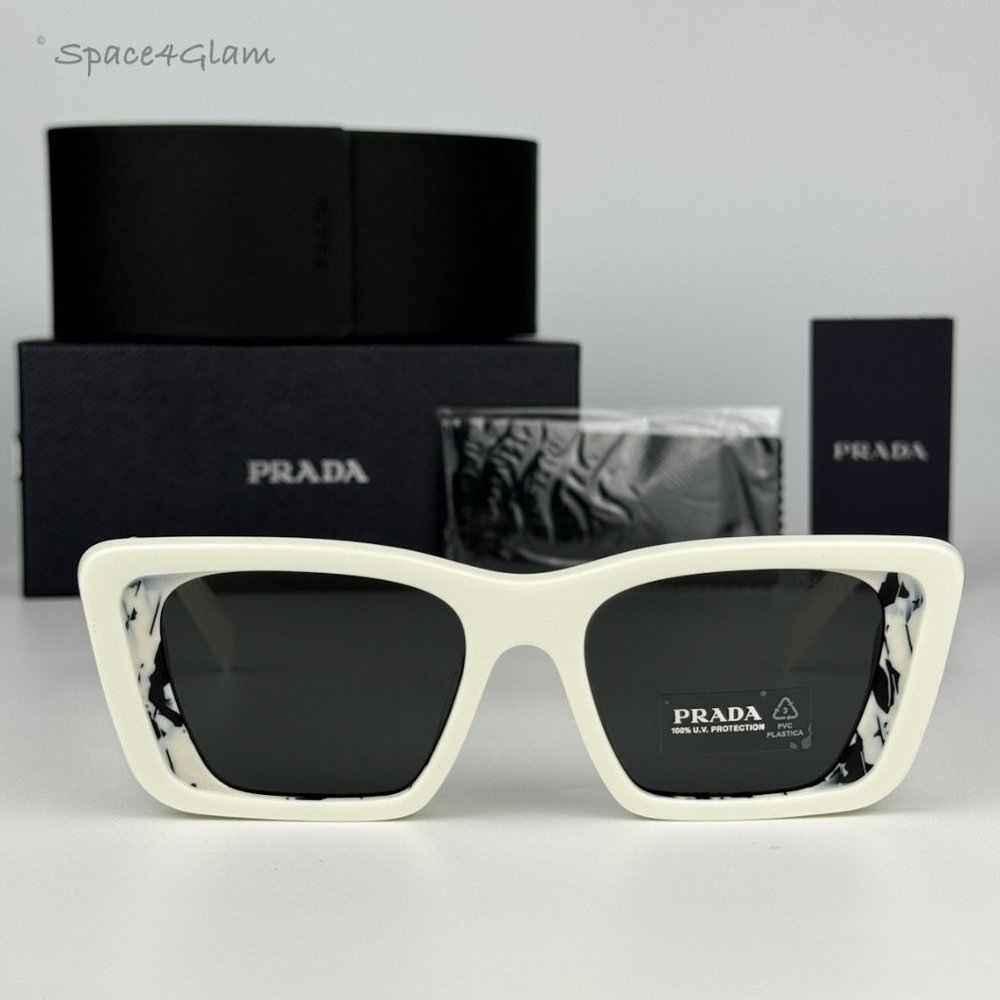 NEW Prada PR08YS 02V5S0 White Havana Black Gray Cat Eye Unisex Sunglasses - Picture 3 of 13